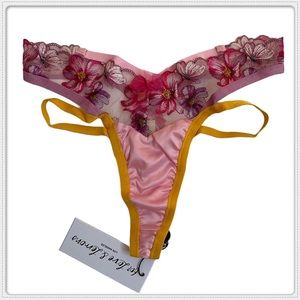 NWT For Love & Lemons Floral Pink Thong Bikini, Size XXS